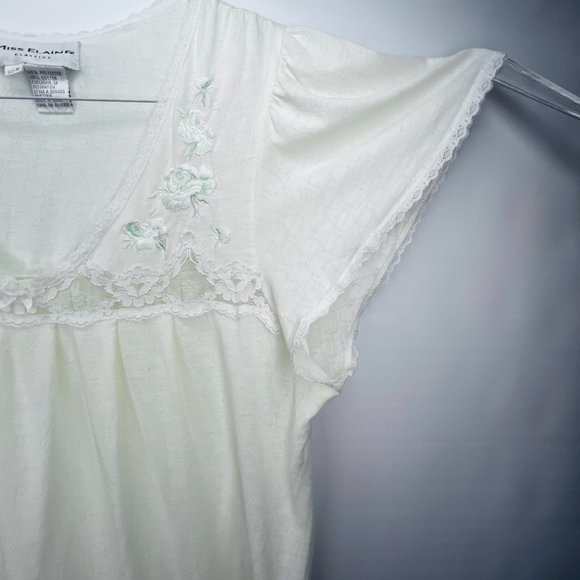 Miss Elaine Classics Nightgown Med Light Mint Knit Short Sleeve Lace Embroidered - Picture 4 of 14